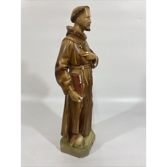 ANTIQUE Statue OF ST GERARD MAJELLA W/ SKULL PLASTER STATUE CATHOLIC ART 16” - Picture 6 of 16